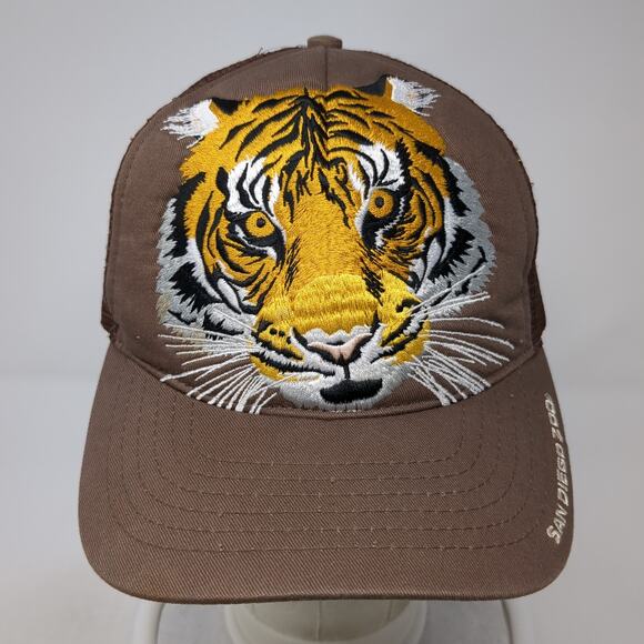 San Diego Zoo Tiger Snapback Trucker Hat Brown One Size Adjustable Mesh Back - Picture 2 of 9
